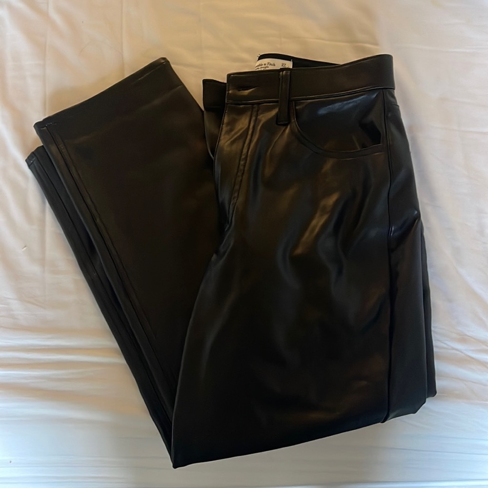Abercrombie Short Ankle Straight High Rise Leather Pants